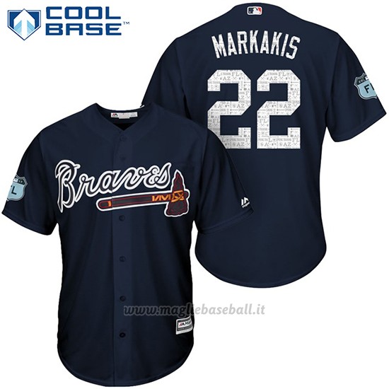 Maglia Baseball Uomo Atlanta Braves 22 Nick Markakis Blu 2017 Allenamento Primaverile Cool Base